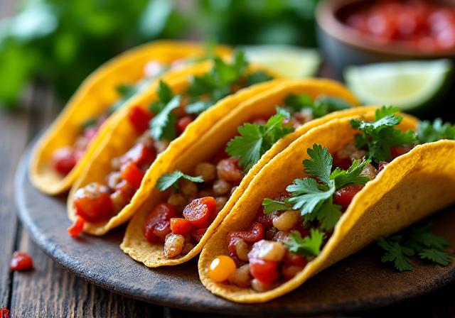 Tacos veganos mexicanos con ingredientes plant-based